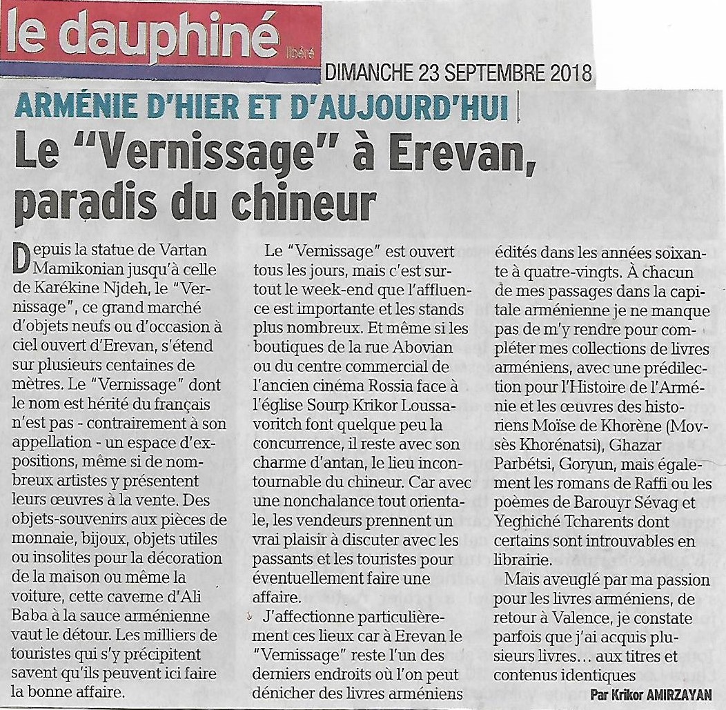 Le Dauphiné Libéré (édition de Valence): Le « Vernissage » à Erévan, paradis du chineur
