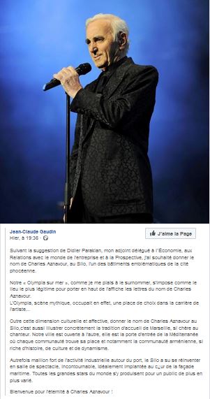 Jean-Claude Gaudin : j&rsquo;ai souhaité donner le nom de Charles Aznavour, au Silo