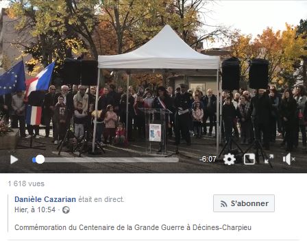 Commémoration du Centenaire de la Grande Guerre à Décines-Charpieu