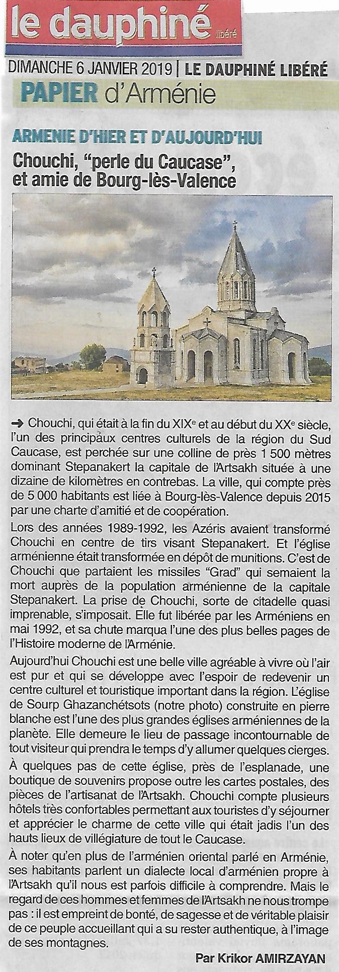 Le Dauphiné Libéré (édition de Valence): Chouchi la « Perle du Caucase » et amie de Bourg-Lès-Valence