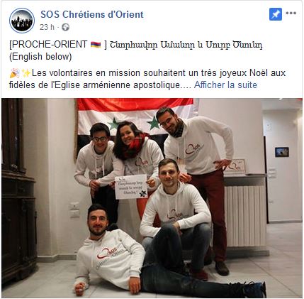 SOS Chrétiens d&rsquo;Orient – Les volontaires en mission souhaitent un très joyeux Noël aux fidèles de l&rsquo;Eglise arménienne apostolique