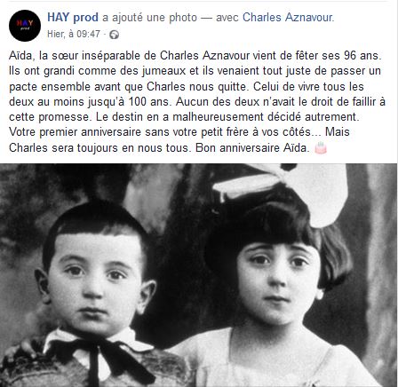 Aïda, la sœur inséparable de Charles Aznavour vient de fêter ses 96 ans