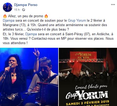 Djampa sera en concert de soutien pour le Grup Yorum le 2 février à Marignane