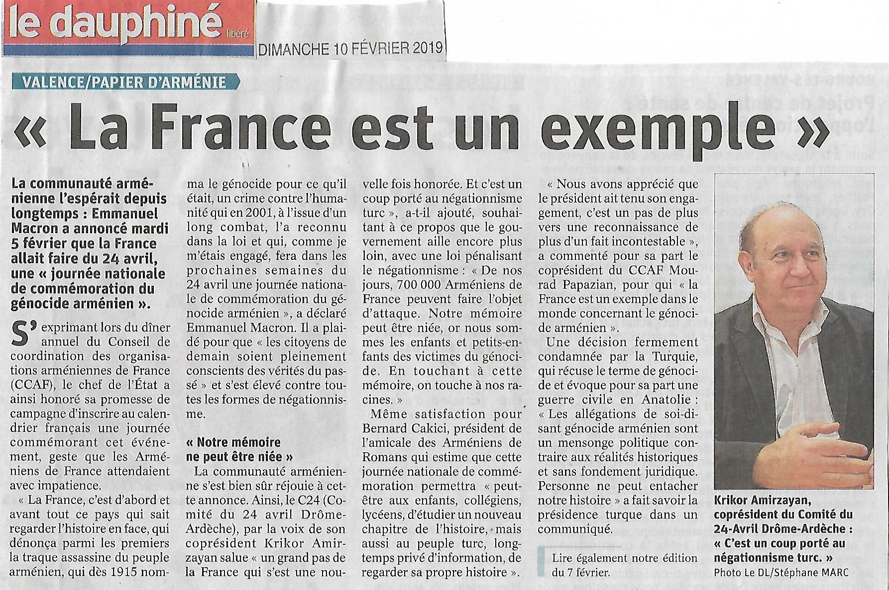Le Dauphiné Libéré (édition de Valence): la France est un exemple