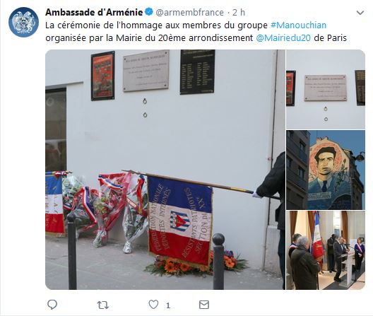 La cérémonie de l&rsquo;hommage aux membres du groupe Manouchian organisée par la Mairie du 20ème arrondissement