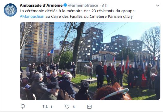 La cérémonie dédiée à la mémoire des 23 résistants du groupe Manouchian au Carré des Fusillés du Cimetière Parisien d&rsquo;Ivry