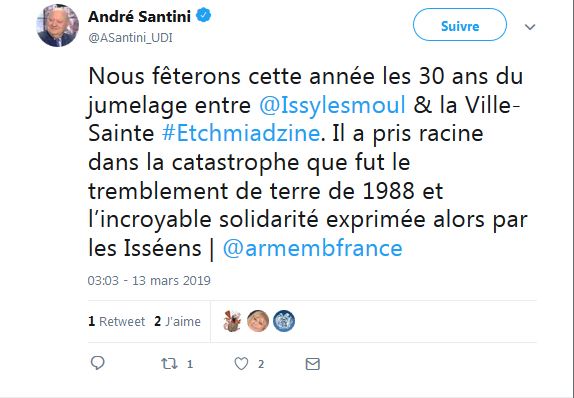 Nous fêterons cette année les 30 ans du jumelage entre Issy-les-moulineaux & la Ville-Sainte d&rsquo;Etchmiadzine
