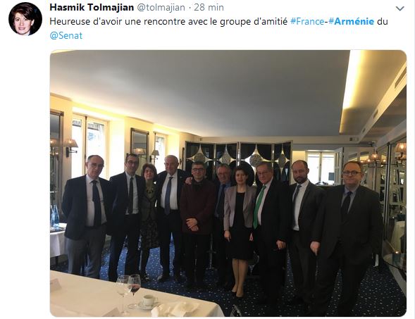 Hasmik Tolmajian ‏ : Heureuse d&rsquo;avoir une rencontre avec le groupe d&rsquo;amitié France-Arménie du Sénat