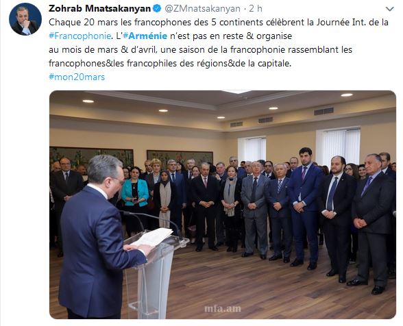 Chaque 20 mars les francophones des 5 continents célèbrent la Journée Int. de la Francophonie. L&rsquo;Arménie n’est pas en reste