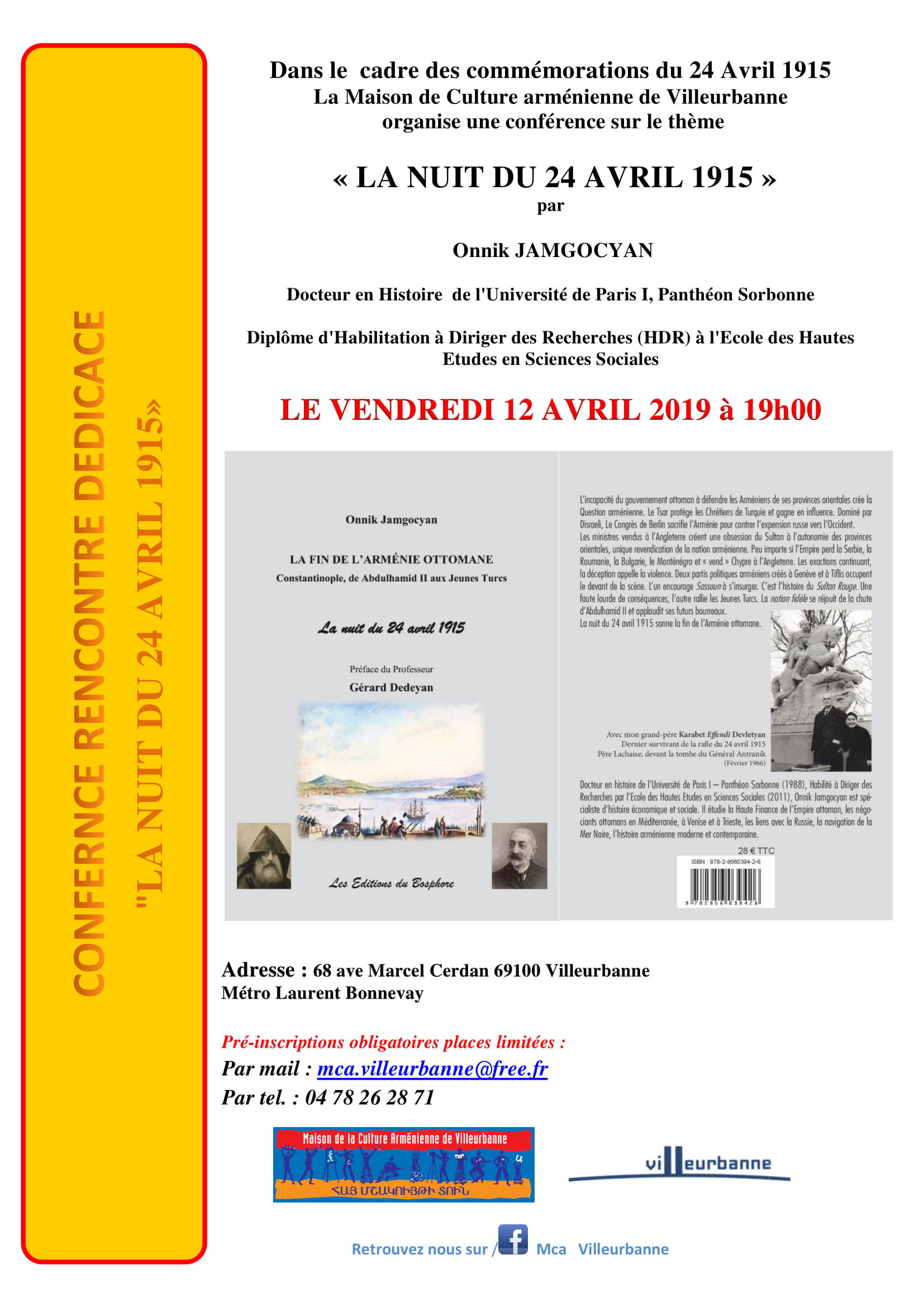 La MCA de Villeurbanne présente une conférence « La nuit du 24 Avril 1915 » par Onnik Jamgocyan vendredi 12 avril (19h00)