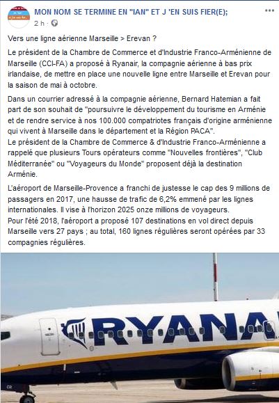 Vers une ligne aérienne Marseille > Erevan ?