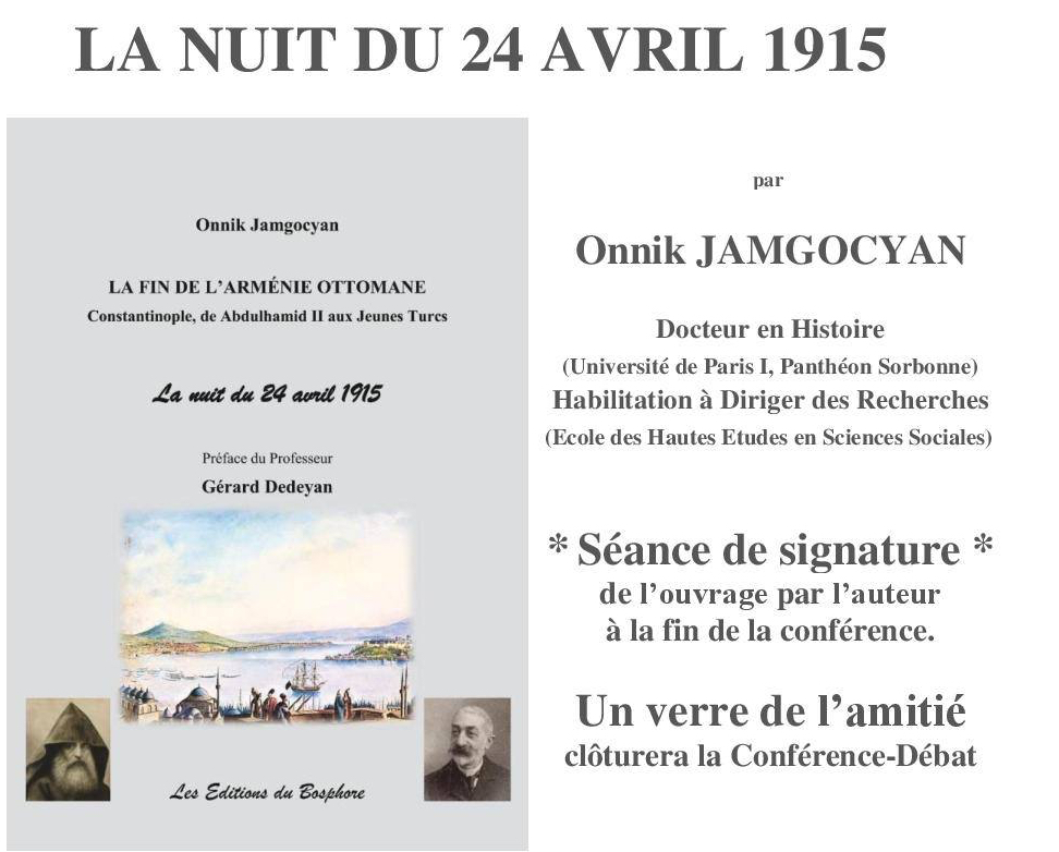 «La Nuit du 24 Avril…» Conférence de l&rsquo;historien Onnick Jamgocyan