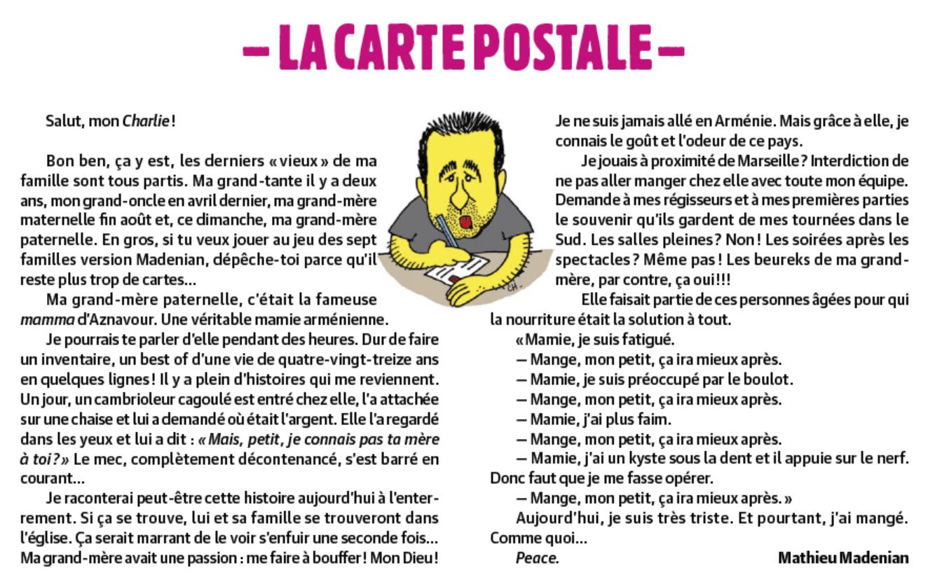 M. Madénian vient de perdre sa « mamma » : « Je pourrais te parler d’elle pendant des heures »