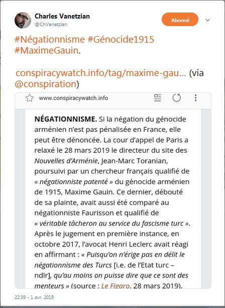 Négationnisme Génocide 1915