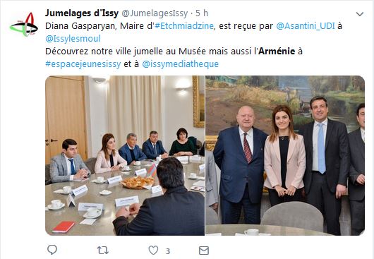 Diana Gasparyan, Maire d&rsquo;Etchmiadzine, est reçue par André Santini