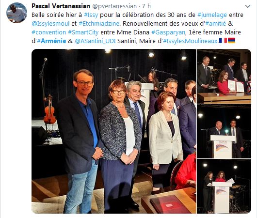 Belle soirée hier à Issy pour la célébration des 30 ans de jumelage entre Issy-les-Moulineaux et Etchmiadzine