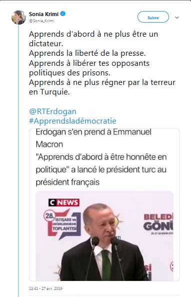Sonia Krimi : Apprends d&rsquo;abord à ne plus être un dictateur.