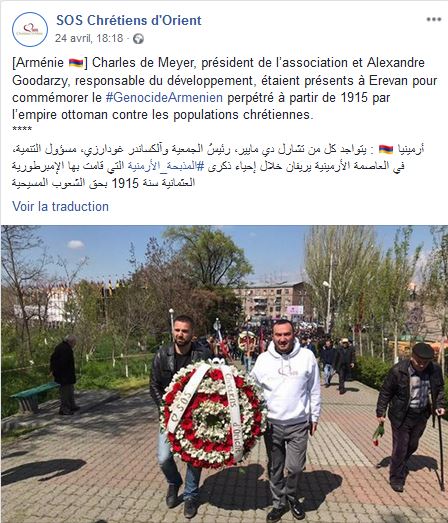 Charles de Meyer, président de l’association SOS Chrétiens d&rsquo;Orient et Alexandre Goodarzy, responsable du développement, étaient présents à Erevan
