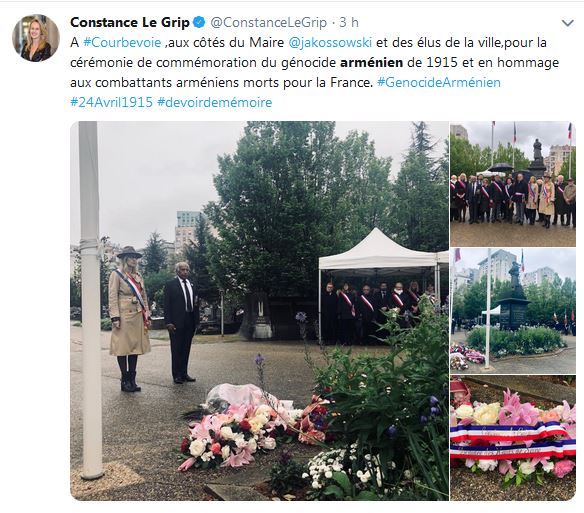 A Courbevoie ,aux côtés du Maire Jacques Kossowski et des élus de la ville,pour la cérémonie de commémoration du génocide arménien de 1915