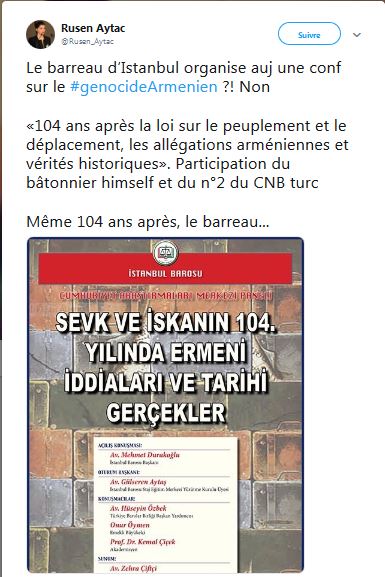 Le barreau d’Istanbul organise une conférence sur le génocide Arménien ?! Non