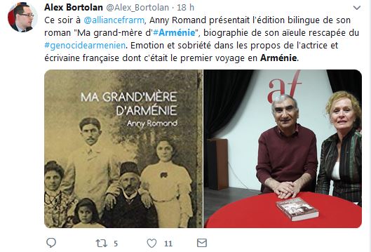 Ce soir Anny Romand présentait l&rsquo;édition bilingue de son roman Ma grand-mère d&rsquo;Arménie