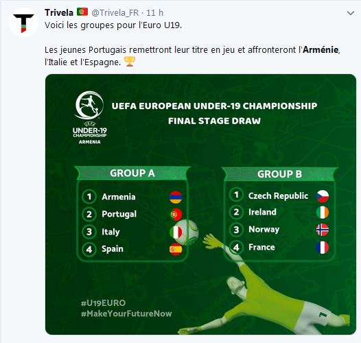 Voici les groupes pour l&rsquo;Euro U19.