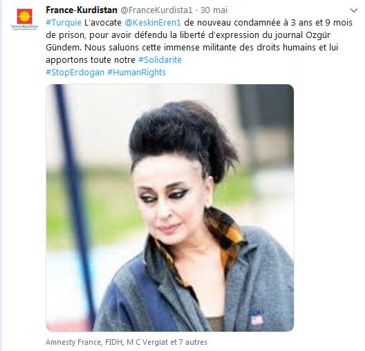 L&rsquo;avocate Eren Keskin de nouveau condamnée à 3 ans et 9 mois de prison