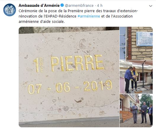 Cérémonie de la pose de la Première pierre des travaux d’extension-rénovation de l’EHPAD-Résidence arménienne et de l’Association arménienne d’aide sociale.