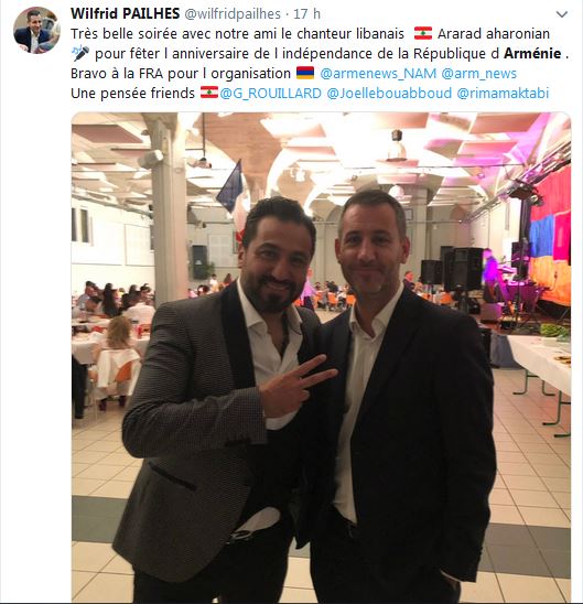 Wilfrid PAILHES ‏: Très belle soirée avec notre ami le chanteur libanais Ararad aharonian