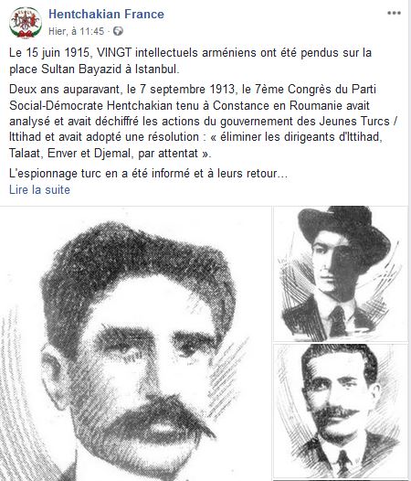 Le 15 juin 1915, VINGT intellectuels arméniens ont été pendus sur la place Sultan Bayazid à Istanbul.