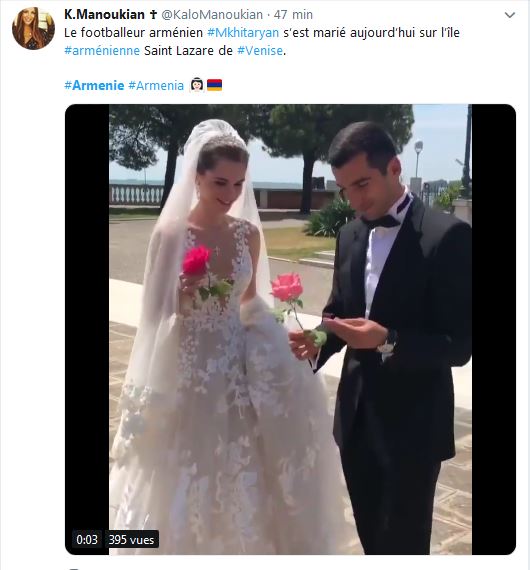 Le footballeur arménien Mkhitaryan s’est marié aujourd’hui sur l’île arménienne Saint Lazare de Venise.