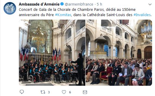 Concert de Gala de la Chorale de Chambre Paros, dédié au 150ème anniversaire du Père Komitas, dans la Cathédrale Saint-Louis des Invalides