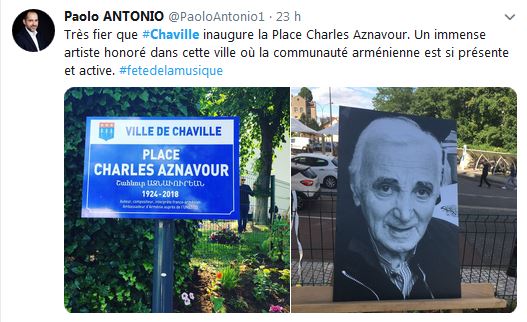 Très fier que Chaville inaugure la Place Charles Aznavour.