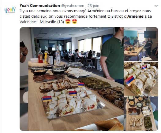 Il y a une semaine nous avons mangé Arménien au bureau