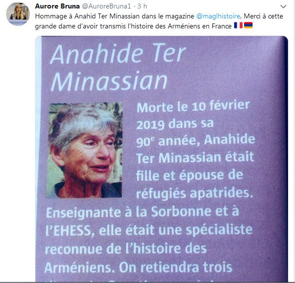 Hommage à Anahid Ter Minassian dans le magazine L&rsquo;Histoire