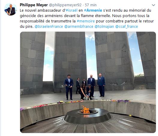 Philippe Meyer ‏- Le nouvel ambassadeur d’israël en Arménie s’est rendu au mémorial du génocide des arméniens