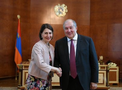 Gladys Berejiklian Premier ministre des Galles du Sud (Australie) reçue à Erévan par le président arménien Armen Sarkissian