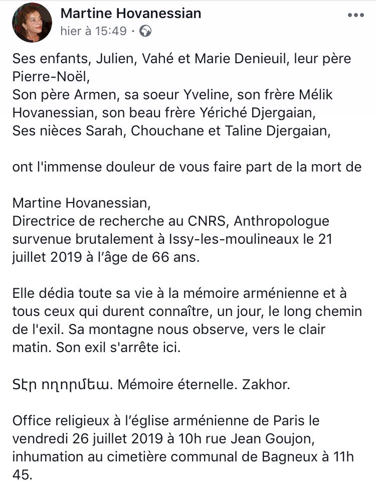 Décès de Martine Hovanessian