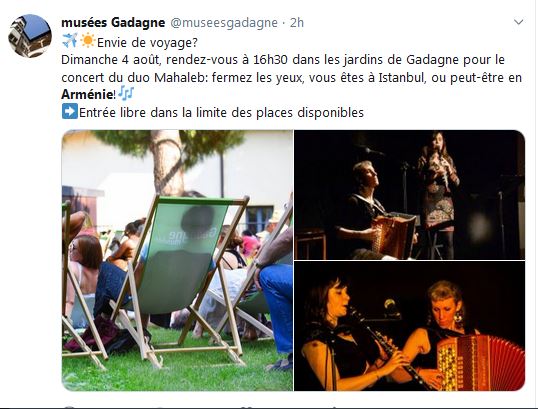 Dimanche 4 août, rendez-vous à 16h30 dans les jardins de Gadagne pour le concert du duo Mahaleb