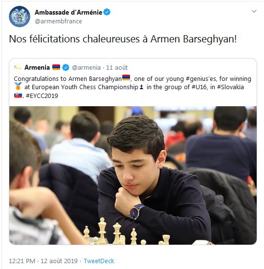 Nos félicitations chaleureuses à Armen Barseghyan!