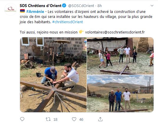 Arménie – Les volontaires d’Arpeni ont achevé la construction d&rsquo;une croix de 6m qui sera installée sur les hauteurs du village, pour la plus grande joie des habitants