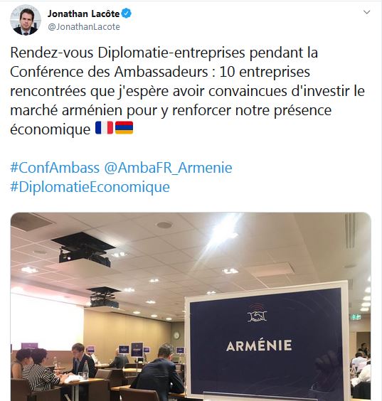 Rendez-vous Diplomatie-entreprises pendant la Conférence des Ambassadeurs : 10 entreprises rencontrées que j&rsquo;espère avoir convaincues d&rsquo;investir le marché arménien pour y renforcer notre présence économique