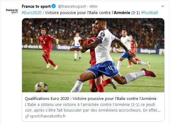Victoire poussive pour l&rsquo;Italie contre l&rsquo;Arménie (3-1)