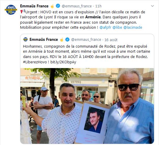 Hovhannes, compagnon de la communauté de Rodez, peut être expulsé en Arménie à tout moment
