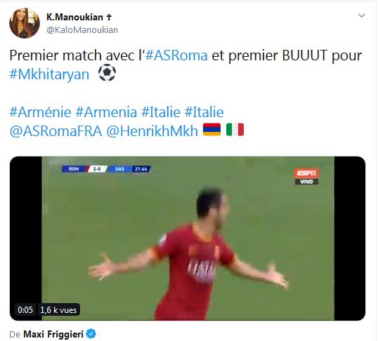Premier match avec l’AS Roma et premier BUUUT pour Mkhitaryan