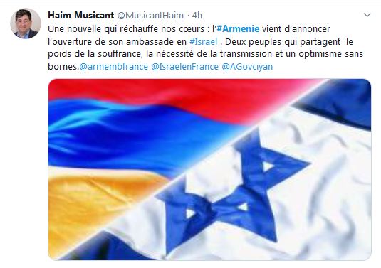 L’Arménie vient d’annoncer l’ouverture de son ambassade en Israel