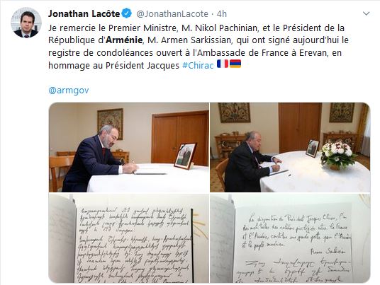 Je remercie le Premier Ministre, M. Nikol Pachinian, et le Président de la République d&rsquo;Arménie, M. Armen Sarkissian