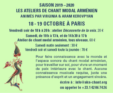 Atelier de chant modal arménien par l’association Akn