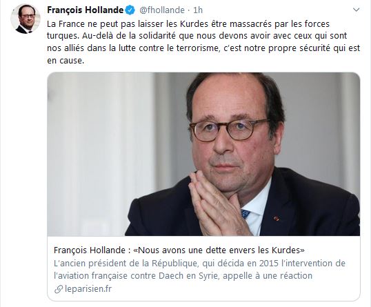 François Hollande : La France ne peut pas laisser les Kurdes être massacrés par les forces turques.