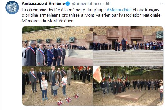 La cérémonie dédiée à la mémoire du groupe Manouchian et aux français d’origine arménienne organisée à Mont-Valerien par l&rsquo;Association Nationale Mémoires du Mont-Valérien